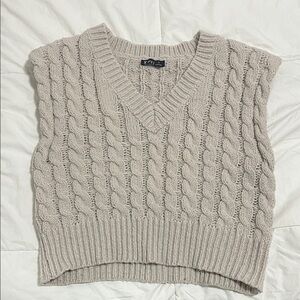 Very J Beige Cable Knit V-Neck Sweater Vest